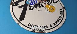 Vintage Fender Sign Guitars Amplifiers Music Porcelain Gas Station Sign