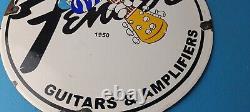 Vintage Fender Sign Guitars Amplifiers Music Porcelain Gas Station Sign