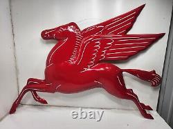 Vintage Fiberglass 48 x 36 Mobil Pegasus Horse Logo Sign Red