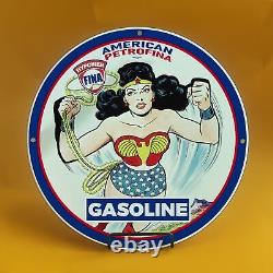 Vintage Fina American Petrofina Porcelain Enamel Gas Oil Station Pump Oil Sign
