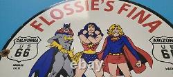 Vintage Fina Gasoline Porcelain Gas & Oil Comic Bat Wonder Super Woman Pump Sign