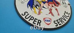Vintage Fina Gasoline Porcelain Gas & Oil Comic Bat Wonder Super Woman Pump Sign