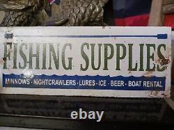 Vintage Fishing Supplies Minnows Bait Porcelain Sign Soda Pop Gas Oil Farming