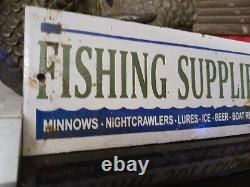 Vintage Fishing Supplies Minnows Bait Porcelain Sign Soda Pop Gas Oil Farming