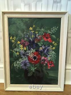 Vintage Floral Still Life Oil Painting Anemones Signed Bloomsbury Look