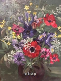 Vintage Floral Still Life Oil Painting Anemones Signed Bloomsbury Look