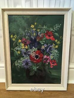 Vintage Floral Still Life Oil Painting Anemones Signed Bloomsbury Look