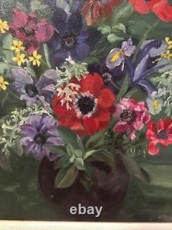 Vintage Floral Still Life Oil Painting Anemones Signed Bloomsbury Look