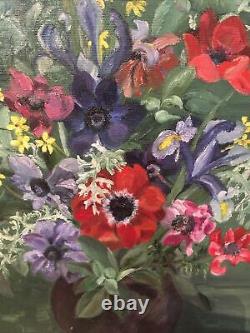 Vintage Floral Still Life Oil Painting Anemones Signed Bloomsbury Look