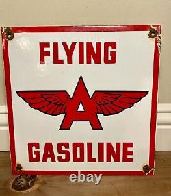 Vintage Flying A Gasoline 10 X 10 Porcelain Gasoline Pump Plate Sign
