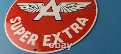 Vintage Flying A Gasoline Sign Porcelain Super Extra Aviation Gas Pump Sign