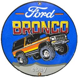 Vintage Ford Bronco Porcelain Sign Gas Automobile Service Motor Co Trucks Dealer