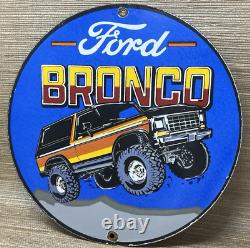 Vintage Ford Bronco Porcelain Sign Gas Automobile Service Motor Co Trucks Dealer