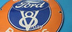 Vintage Ford Motor Co Porcelain Gas Automobile Trucks V8 Service Pump Plate Sign