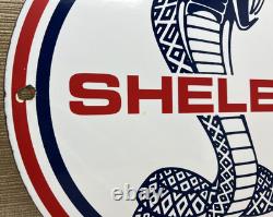 Vintage Ford Shelby Cobra Porcelain Dealership Sign Gas Station Pump Plate Oil