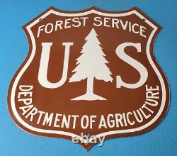 Vintage Forest Service Sign Agricultural Outdoor Camp Gas Pump Porcelain Sign