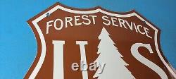 Vintage Forest Service Sign Agricultural Outdoor Camp Gas Pump Porcelain Sign