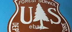 Vintage Forest Service Sign Agricultural Outdoor Camp Gas Pump Porcelain Sign