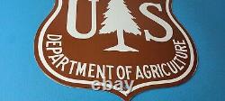 Vintage Forest Service Sign Agricultural Outdoor Camp Gas Pump Porcelain Sign