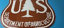 Vintage Forest Service Sign Agricultural Outdoor Camp Gas Pump Porcelain Sign