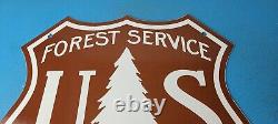 Vintage Forest Service Sign Agricultural Outdoor Camp Gas Pump Porcelain Sign