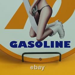 Vintage Foyal 76 Gasoline Girl Porcelain Enamel Gas Oil Station Pump Oil Sign