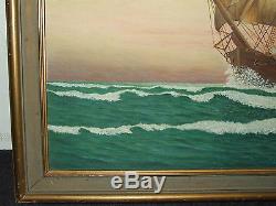 Vintage Framed Maritime Clipper Ship Oil Painting Signed C. W. Burrill 1948