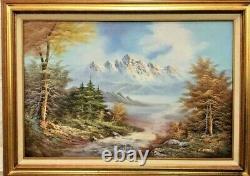 Vintage Framed Oil Painting On Canvas E. Robell Mountain Scene
