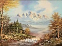 Vintage Framed Oil Painting On Canvas E. Robell Mountain Scene