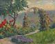 Vintage French Oil Painting, Brécy Garden Summer Landscape Flowers, Signed, 1934