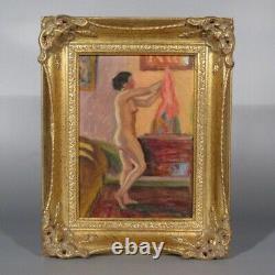 Vintage French Oil Painting, Nude Woman in an interior, Signed Jean Sauvegrain