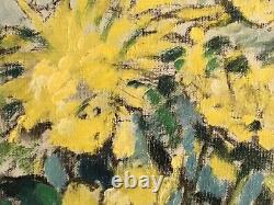 Vintage French Original Oil Painting Vase Yellow Flowers Signed South of France