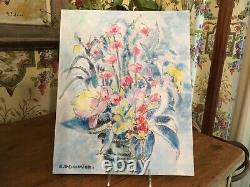 Vintage French Original Oil Painting of Pastel Flowers in Signed South of France