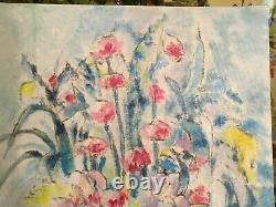 Vintage French Original Oil Painting of Pastel Flowers in Signed South of France