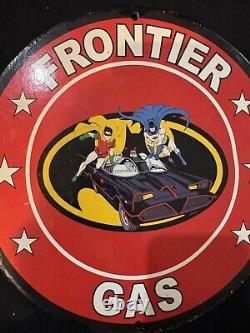 Vintage Frontier Batman Porcelain Gas Station Oil Petroleum Motor Pump Lube Sign