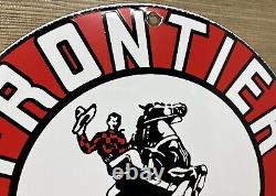 Vintage Frontier Gasoline Porcelain Sign Gas Station Motor Oil Bucking Bronco