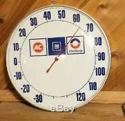 Vintage GM AC Delco Gas Oil Advertising Thermometer Sign glass metal 12in RaRe