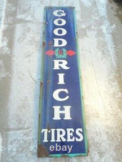 Vintage GOODRICH TIRES Porcelain GAS & OIL Vertical Advertising SIGN