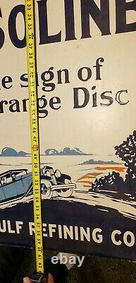 Vintage GULF OIL Lighthouse porcelain sign 60×27 Authentic RARE 1930's