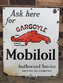 Vintage Gargoyle Mobile Oil Porcelain Sign 24 X 19-1/2 Mobiloil Authorized