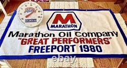 Vintage Gas & Oil MARATHON Huge Fabric Banner Sign Walker Thermometer Lot Vtg