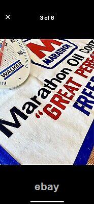 Vintage Gas & Oil MARATHON Huge Fabric Banner Sign Walker Thermometer Lot Vtg