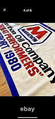 Vintage Gas & Oil MARATHON Huge Fabric Banner Sign Walker Thermometer Lot Vtg