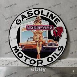 Vintage Gasoline Indian Motor Porcelain Sign Gas Station Garge Advertising Oil