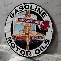 Vintage Gasoline Indian Motor Porcelain Sign Gas Station Garge Advertising Oil