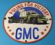 Vintage General Motors Sign Gmc Automobiles Trucks Gas Oil Pump Porcelain Sign