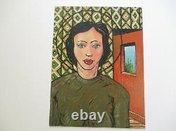 Vintage Gerald Rowles Painting Expressionist Modernist California Portrait Woman