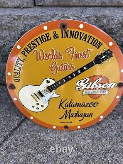 Vintage Gibson Guitars Acoustic Electric Bass Porcelain Gas Station Sign