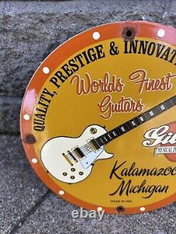 Vintage Gibson Guitars Acoustic Electric Bass Porcelain Gas Station Sign