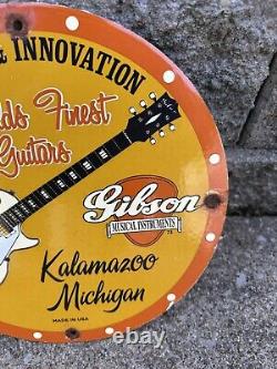 Vintage Gibson Guitars Acoustic Electric Bass Porcelain Gas Station Sign